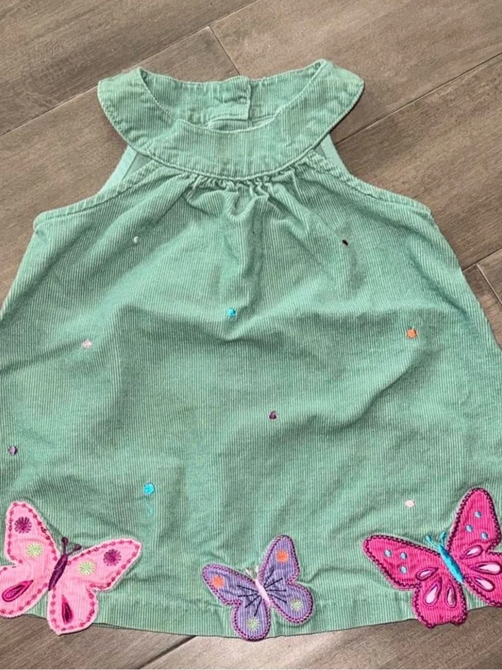 Bonnie Baby Mint Green Corduroy Butterfly Embroidered Dress 18M EUC